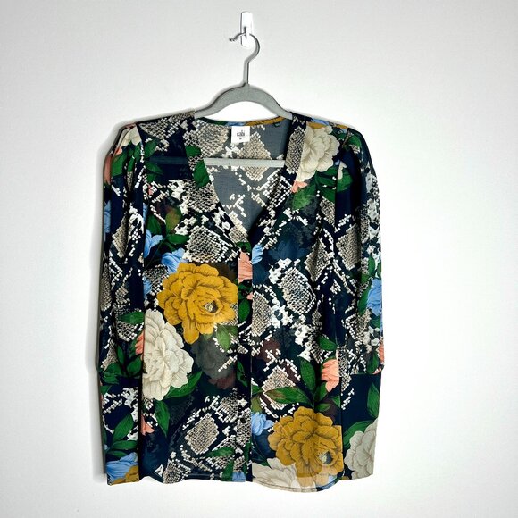 CAbi Style #3762 Snake Charmer Floral Semi Sheer Button-Up Whimsigoth Sz M - Picture 2 of 5